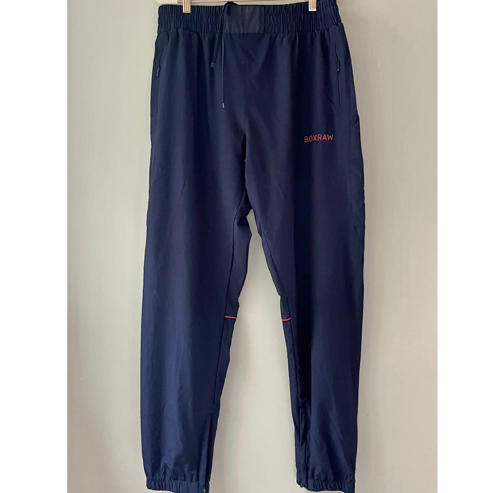 Boxraw | Navy Blue and Red Smart Tec Ankle Zip Performance Joggers Boxing